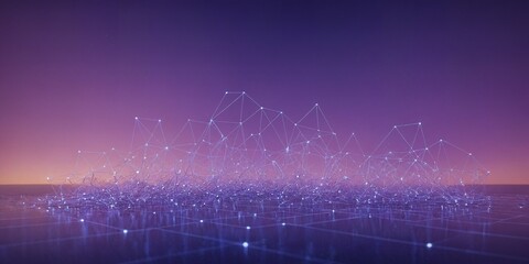 Lichtvernetztes digitales System mit reflektierenden Knotenpunkten auf futuristischer Oberfläche