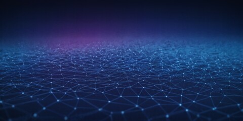 Obraz premium Weitläufiges digitales Datennetzwerk mit blauen Verbindungslinien und leuchtenden Knotenpunkten