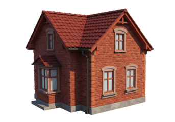 赤煉瓦の可愛い家 白い背景