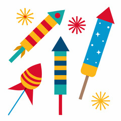 Create stunning Independence Day designs with this fireworks rockets vector collection, ideal for branding and printable.