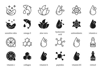 Sensitive Skin, Vitamin C, Omega-3 Fatty Acids, Hyaluronic Acid, Vitamin E, Aloe Vera, Retinol, Collagen, Peptides,