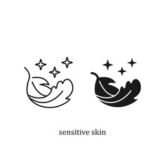 Sensitive Skin icon. Feather Hypoallergenic icon. Feather Check Logo. Hypoallergenic Tested Cosmetic Product