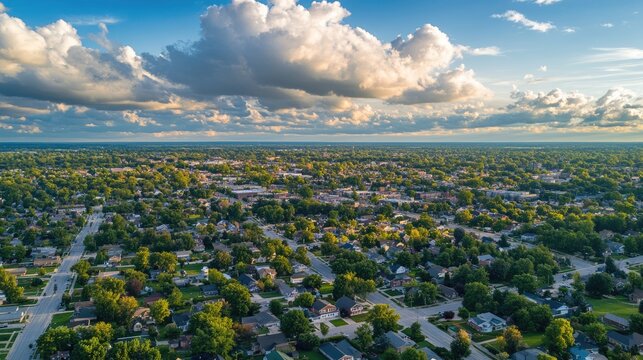 Naperville Aerial View: Stunning Downtown Suburbia under American Sky