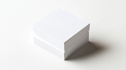 Stack of blank white square papers on white background.