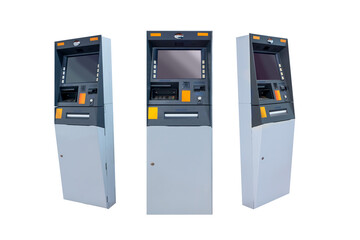 Set of the ATM (Automatic cash machine) with screen and buttons isolated over a white background. Concept of technology, finance, and banking