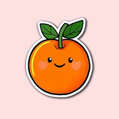 Adorable Cartoon Orange with Blush and Happy Expression - Cute Fruit Sticker Design