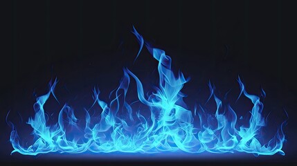 Beautiful blue flames rise gracefully from a dark background