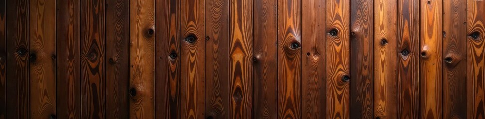 Deep brown wood, vertical planks, visible knots, detail, old wood background, aged wood texture