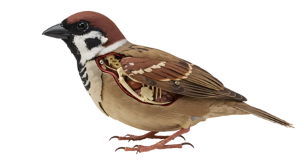 Anatomical Illustration of a Sparrow Revealing Internal Organs and Body Structure in a Detailed and Informative Style for Educational Purposes