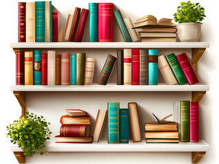 Fototapeta premium 3d illustrations of Bookshelf clipart, bedroom clipart, watercolor clipart, isolated on white background