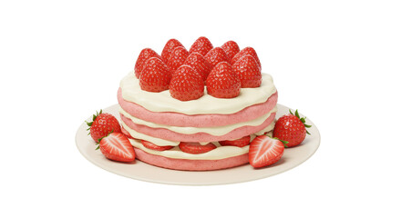 Isolated Strawberry Cake with Sliced Strawberries