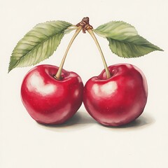Two Cherries with Leaves. (1)