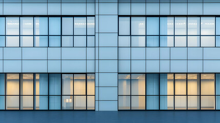 Fototapeta premium Modern Glass Facade Office Building Exterior with Blue and White Tones in a Square Composition