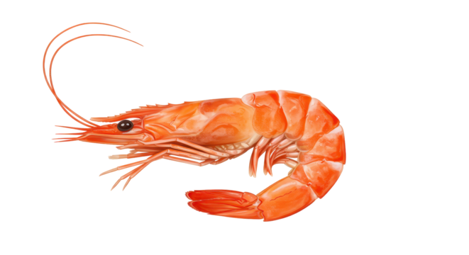 Isolated Cooked Shrimp with Antennae