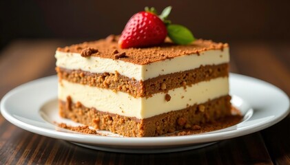 Classic tiramisu dessert, layers visible, isolated , studio shot, top view, cuisine