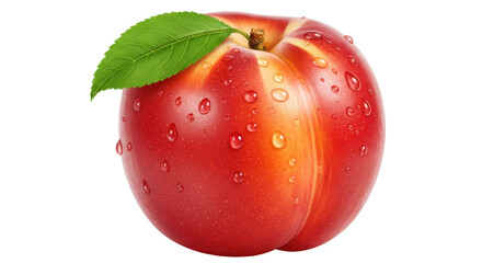 Isolated Nectarine with Leaf and Water Droplets