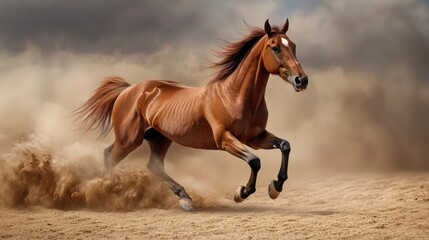 Obraz premium horse runs on sand raising dust