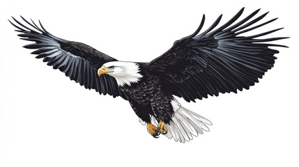 Naklejka premium Bald eagle in flight, white background, wildlife, nature, conservation