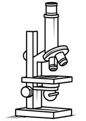 Vector laboratory microscope. Magnifying instrument for microbiology.Minimalist Microscope Outline Design Illustration.A laboratory monocular microscope.