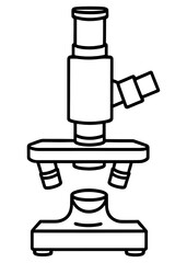 Vector laboratory microscope. Magnifying instrument for microbiology.Minimalist Microscope Outline Design Illustration.A laboratory monocular microscope.