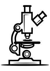Vector laboratory microscope. Magnifying instrument for microbiology.Minimalist Microscope Outline Design Illustration.A laboratory monocular microscope.