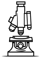 Vector laboratory microscope. Magnifying instrument for microbiology.Minimalist Microscope Outline Design Illustration.A laboratory monocular microscope.