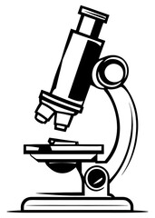 Vector laboratory microscope. Magnifying instrument for microbiology.Minimalist Microscope Outline Design Illustration.A laboratory monocular microscope.