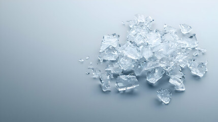 Pile Of Broken Ice Fragments On Blue Gray Surface Illustrating Cold Texture And Rough Transparency