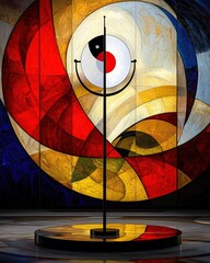 Artistic Illustration of a Unique Creative Device Framed Against a Dynamic Abstract Background in Vibrant Colors