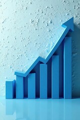 Blue growth chart on textured photo background; financial success concept , strategy, metrics, upward