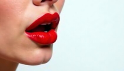 Obraz premium Close-up vibrant red lips, pristine white backdrop, clean, temptation, crimson