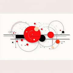 Obraz premium Abstract Illustration Featuring Dynamic Shapes in Red and Black with Lines and Dots on a Soft Background for Modern Design Projects