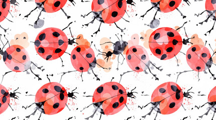 Watercolor pattern ladybug white background