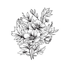 Floral greeting card, Vector illustration of spring flowers and leaves hand drawn.