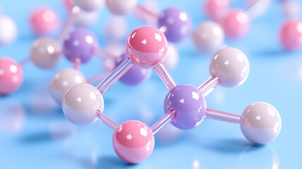 Obraz premium Molecule Model with Colored Spheres Representing Atoms Connected by Transparent Rods, Highlighting Structural Chemistry and Atomic Connectivity 