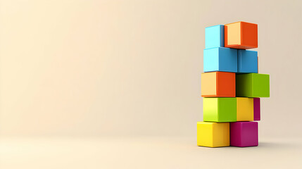 Colorful Stacked Blocks Against Light Beige Background
