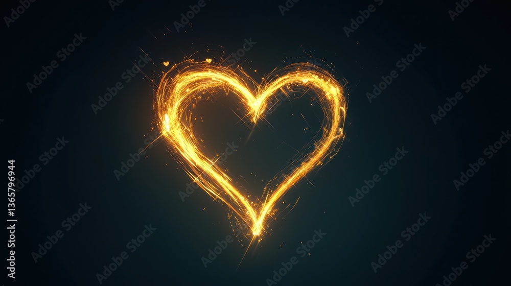 Poster simple heartbeat line with a glowing heart symbol