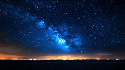 Fototapeta premium A high-resolution background image showcasing a starry night sky over Texas, contrasted by the glow of distant city lights