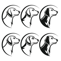 Dog breeds heads vector. Pet portrait in style of hand drawn black doodle on isolated background.