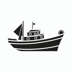 Minimalist Fishing Boat Silhouette. Minimalistic Simple Silhouette