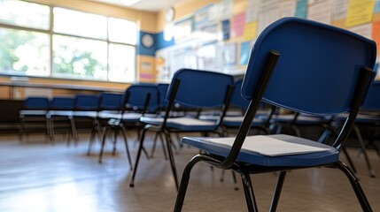 Empty Classroom Chairs and Bright Windows