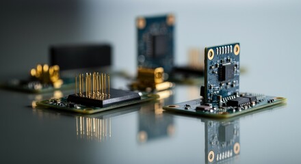 Close-up of electronic circuit boards with intricate components and connections