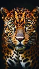 Fototapeta premium Majestic Leopard Close-Up with Intense Eyes and Striking Fur Patterns