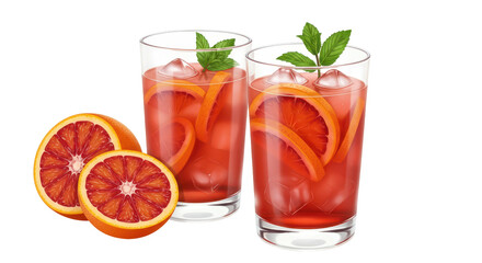 Isolated Blood Orange Cocktails with Ice and Mint