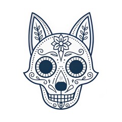 Floral Dog Skull Illustration, Day of the Dead, sugar skull