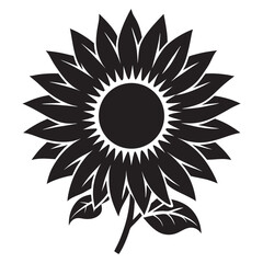 simple sunflower black icon color vector silhouette llustration in white background