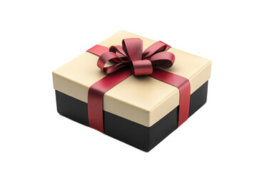 Obraz premium A gift box with a red ribbon on a black background is ready for a special event celebration