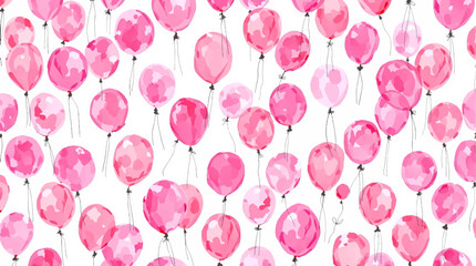 Watercolor pink balloons on a white background. Seamless pattern