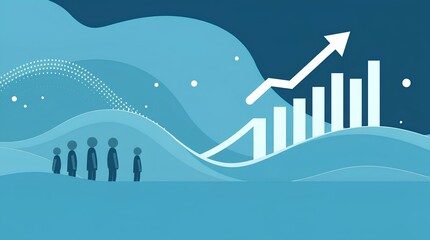 minimalist blue line chart with abstract people showing market trends and analytics