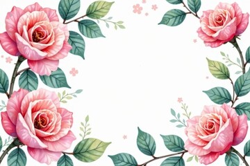 Delicate watercolor roses & leaves, soft pastel hues, textile, pattern